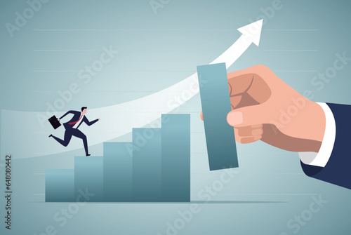 Arranging block stacking as step stair to grow up. Business support concept.