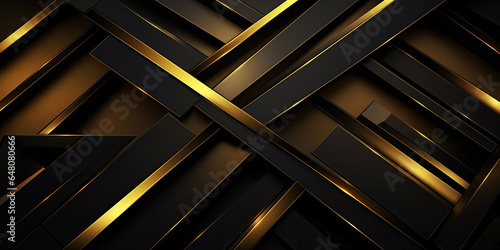 Luxury abstract black metal background with golden light lines. Dark 3d geometric texture illustration. Bright grid pattern.