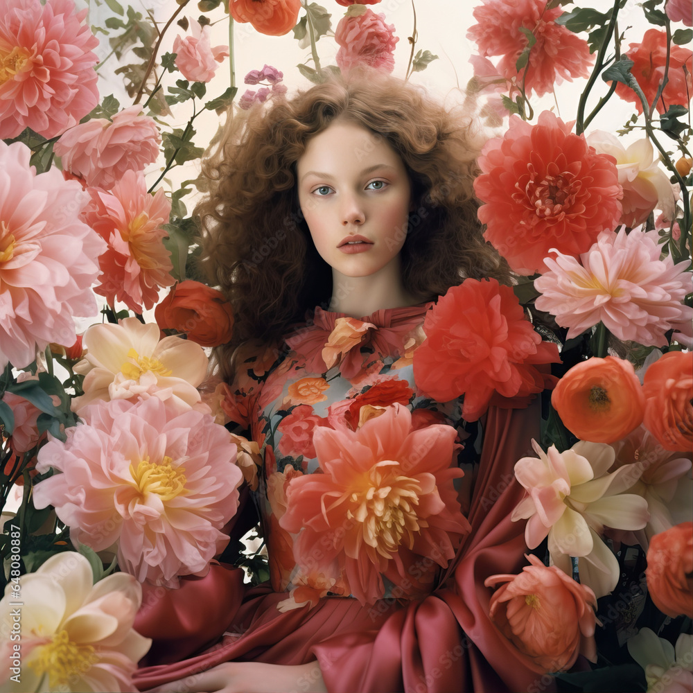 Beautiful girl surrounded by beautiful flowers Beautiful girl surrounded by beautiful flowers