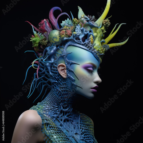 Girl with corals on her head