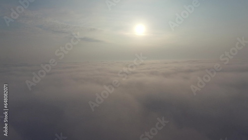 Aerial Flying Over Clouds On Sunrise Forward Movement
