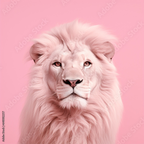 Portrait of a pink lion on a pink background