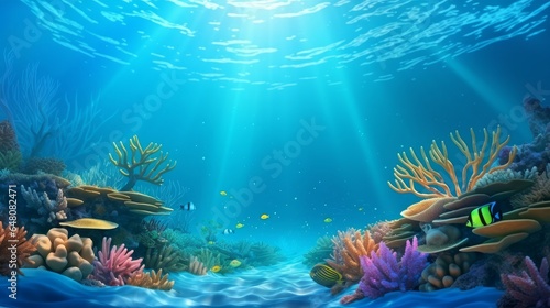Photo Submerged coral reef scene foundation within the profound blue sea with colorful