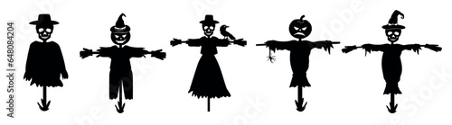 Halloween scarecrow silhouette vector set