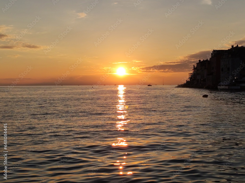 sunset over Adriatic Sea in Rovinj