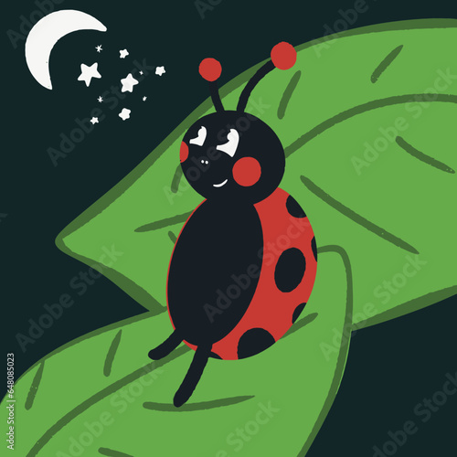 Coccinelle dans la nuit étoile et lune