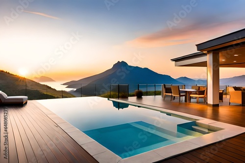 luxury swimming pool at sunset © Muiz