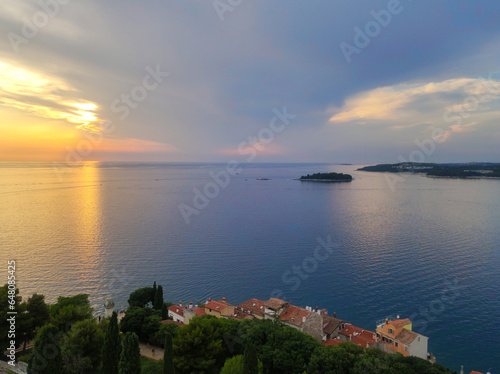 sunset over the Adriatic Sea in Rovinj, seen from the top of the church tower