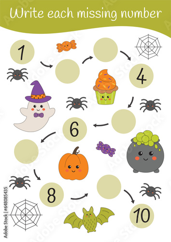 Math printable educational worksheet. Halloween mathematic, how many, counting. Educational games for preschoolers and kindergarten. Learning mathematic pages, teacher resources.