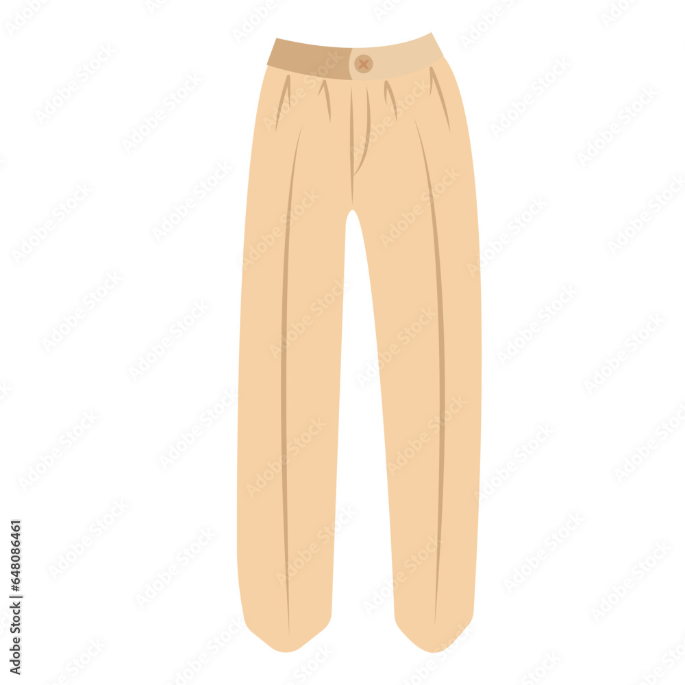 Part of basic wardrobe. Nude beige straight classic trousers. Clothing store, fashion. Flat style design, isolated vector. Fall print element, seasonal warm, cozy clothes.