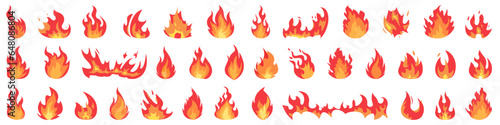 Fire flames collection in a flat design. Red and orange fire flame. Fireball logo. Burning fire icons