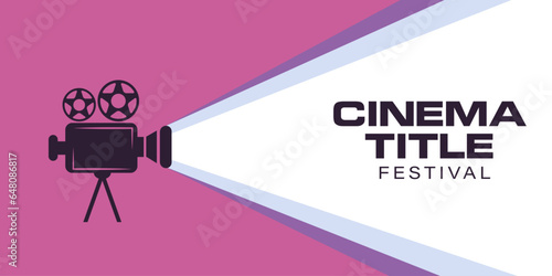 Retro video camera shining ray for film festival in a flat design. Cinema background with video camera