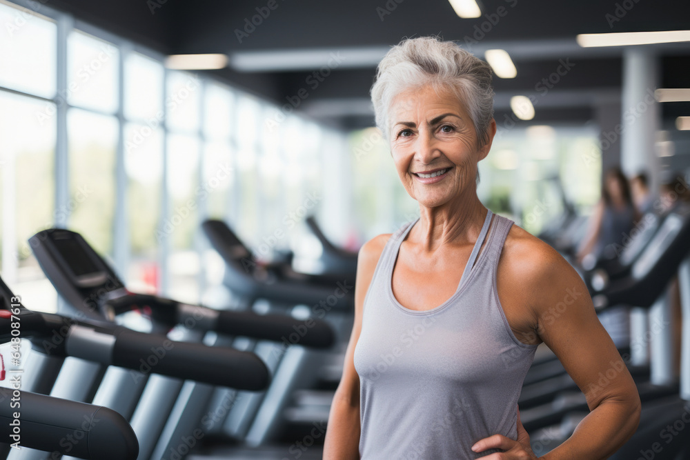 mature senior woman at gym.