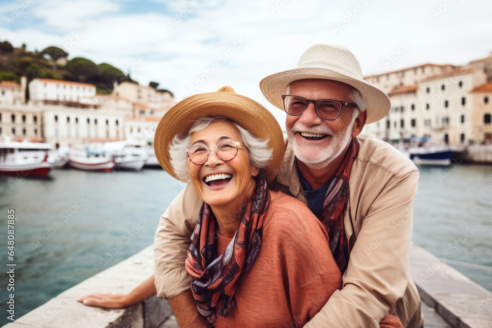 A happy seniors couple in traveling .