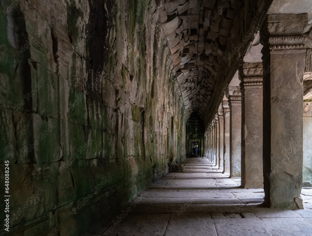 old stone corridor in Angkor Wat