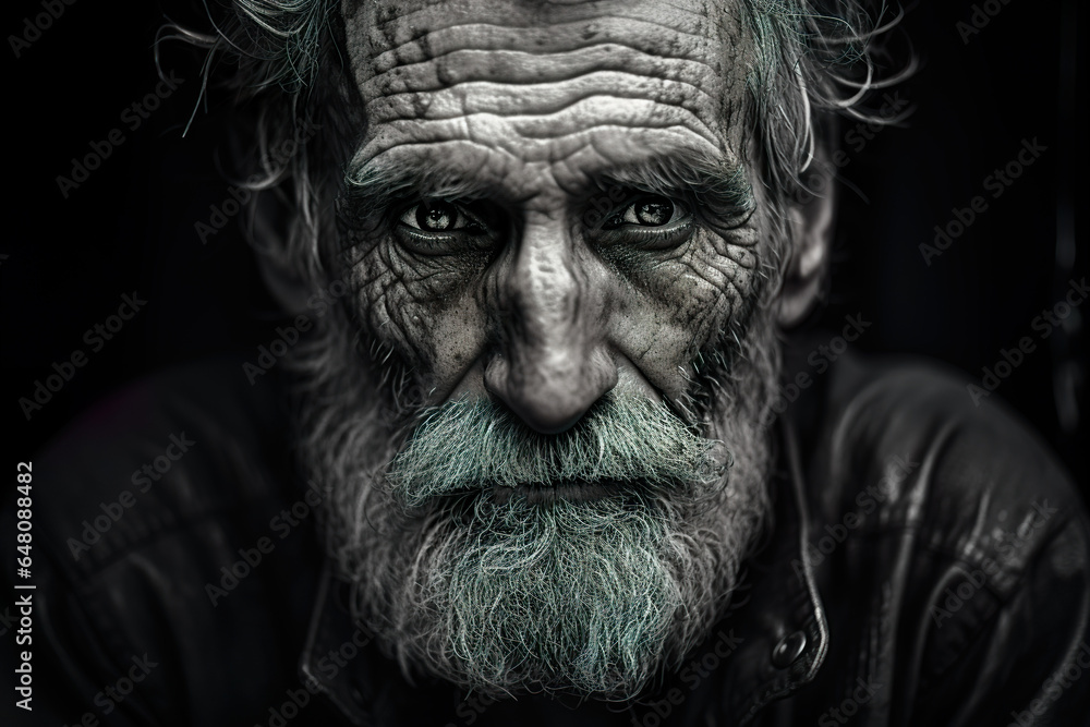 portrait of an old man in a black studio portrait of an old man in a black studio