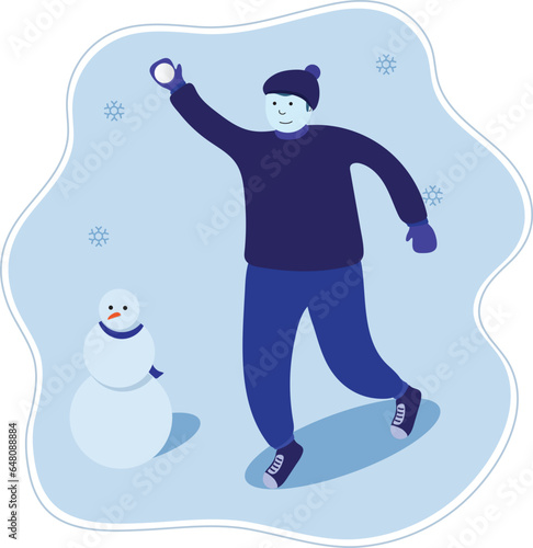 Snowy Sidekicks: Flat Character and Snowman's Winter Adventures