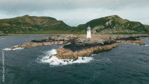 Isle of Bute, UK, July 2023, Rubh an Eun Lighthouse in Glencallum Bay