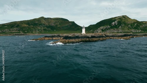 Isle of Bute, UK, July 2023, Rubh an Eun Lighthouse in Glencallum Bay