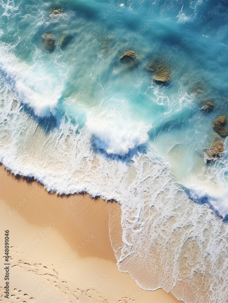 Relaxing aerial view beach, nature holiday template banner, sea shore, coastline