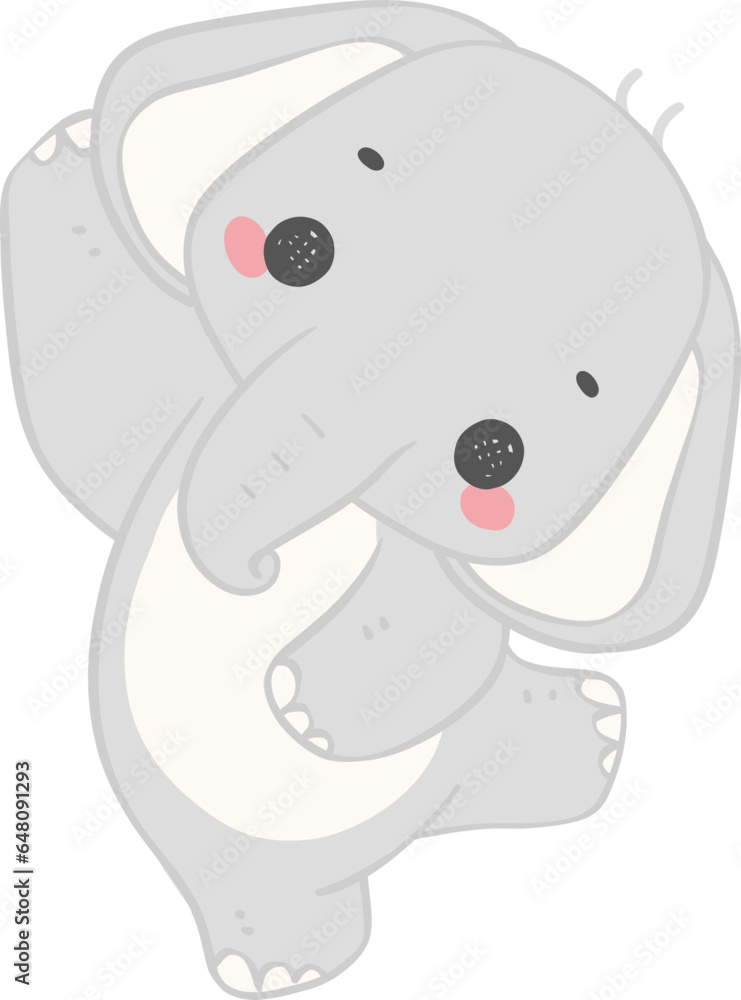 Fototapeta premium Cute elephant, kawaii baby animal standing