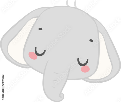 Cute elephant, kawaii baby animal sleeping face