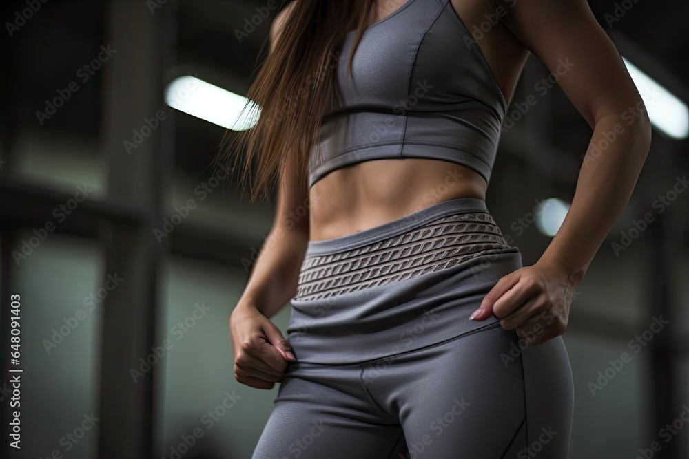 athletic woman body in sportswear indoor fitness - obrazy, fototapety, plakaty 