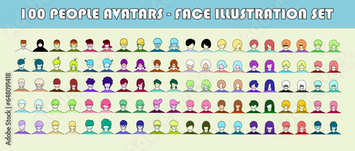 100 sets of male and female avatar character illustrations