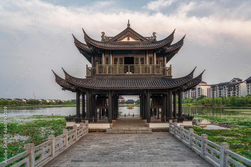 Obraz premium Ancient building pavilion in Sunac Cultural Tourism City, Wuxi, China