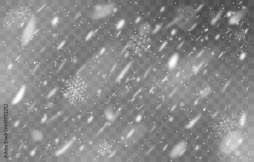 Snowfall on transparent background, snow vector pattern