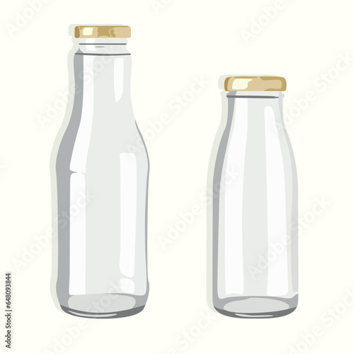 Two large glass juice bottles. Group of isolated objects in flat style.