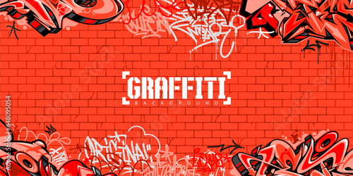 Red Colorful Abstract Urban Style Hiphop Graffiti Street Art Vector Illustration Background Template