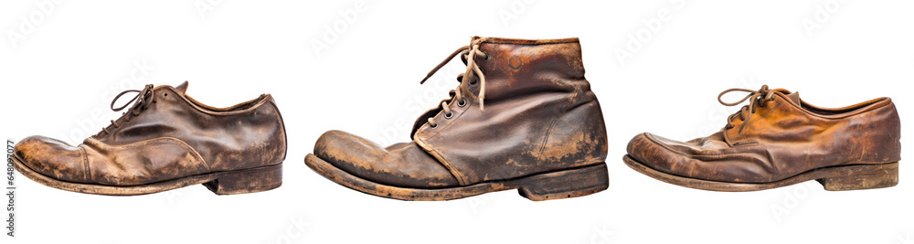 An old leather shoe, different versions, isolated - obrazy, fototapety, plakaty 