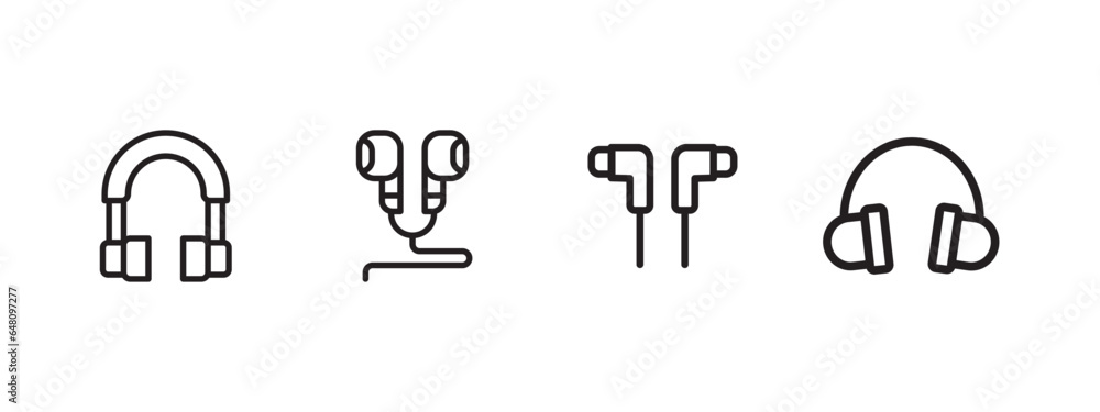 Headphones and earphones flat icons. Headset silhouette, editable vector Headphones and earphones flat icons. Headset silhouette, editable vector