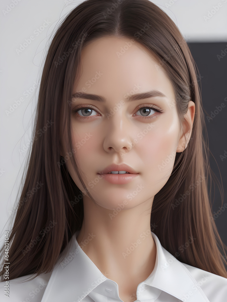 Beautiful woman wearing office uniform, focus on her face and right eye. ai generative Beautiful woman wearing office uniform, focus on her face and right eye. ai generative