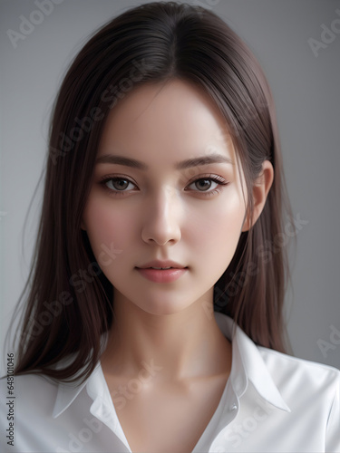 Beautiful woman wearing office uniform, focus on her face and right eye. ai generative