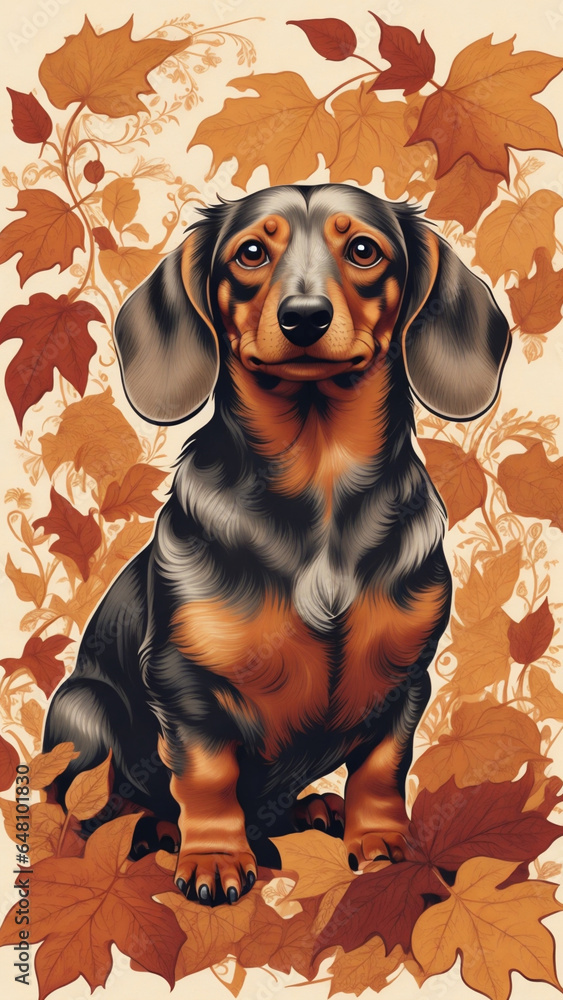 dog among brown leaves autumn graphics