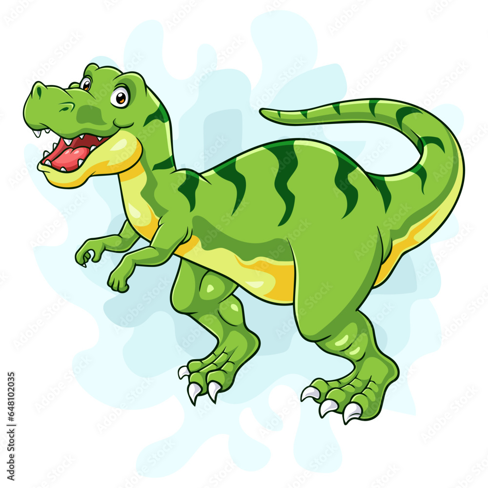 Naklejka premium Cartoon green dinosaur on white background