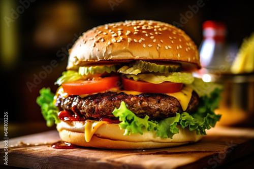 tasty burger close-up at a restaurant