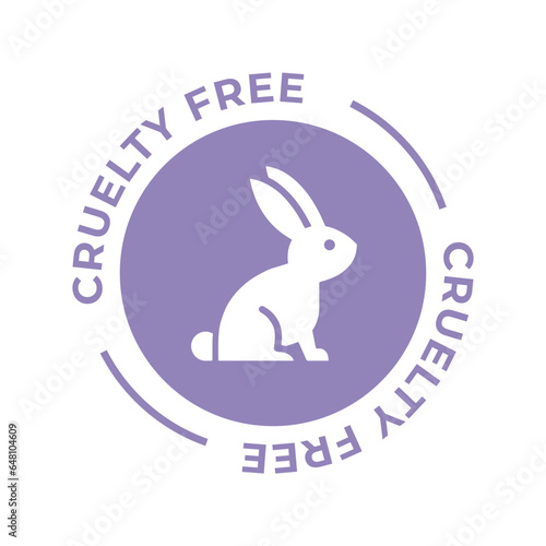 Nice purple animal cruelty free icon. Not tested on animals with rabbit silhouette symbol. Vector illustration.