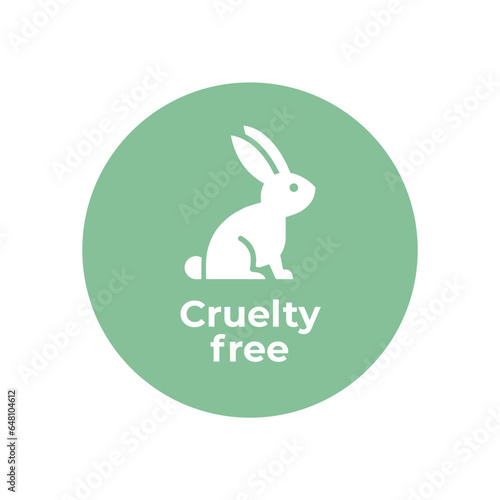 Pretty green animal cruelty free icon. Not tested on animals with rabbit silhouette symbol. Vector illustration. photo