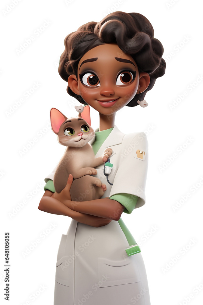 Cartoon smiling african woman veterinary character isolated. Pet doctor