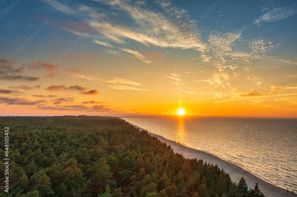 Beach of the Baltic Sea in Sztutowo at sunset, Poland