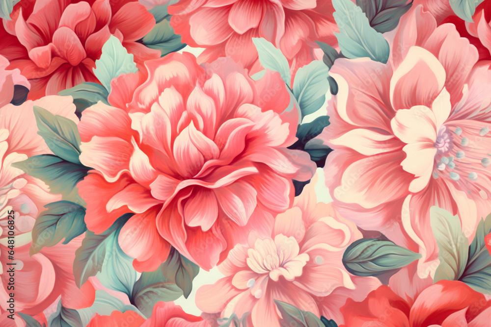 flower textile wallpaper art fabric spring pattern leaf drawing summer. Generative AI.