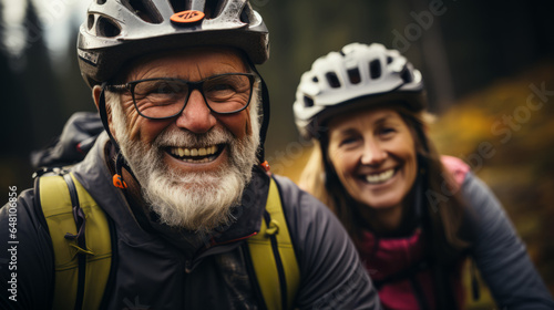 ai generated portrait of a best ager couple mountain biking 
