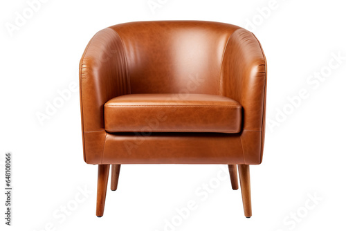 Comfortable brown armchair on transparent background, png. Luxury leather chair isolated on transparent, Interior element