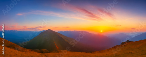 Epic Sunset Vista, Mountain Range Panorama, AI Generated