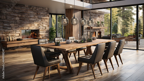 Elegant Dining Room with Modern Design and Wooden Furnishings