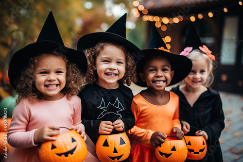Group of Little kids at a Halloween party photo