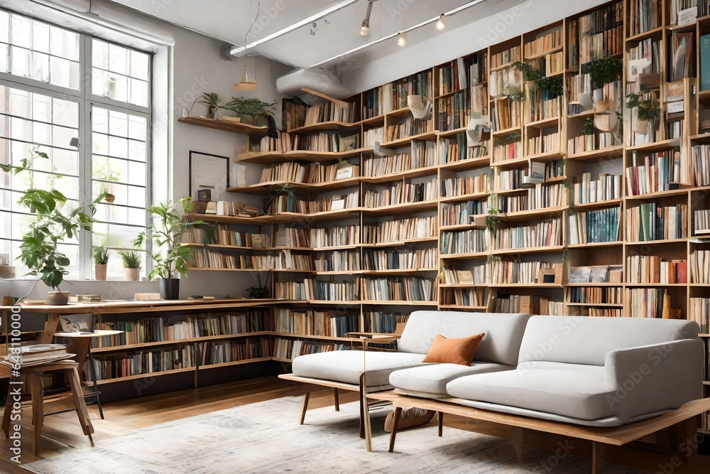 Craft an urban bookstore with minimalist shelving, cozy reading nooks, and shelves filled with bestsellers. Craft an urban bookstore with minimalist shelving, cozy reading nooks, and shelves filled with bestsellers.